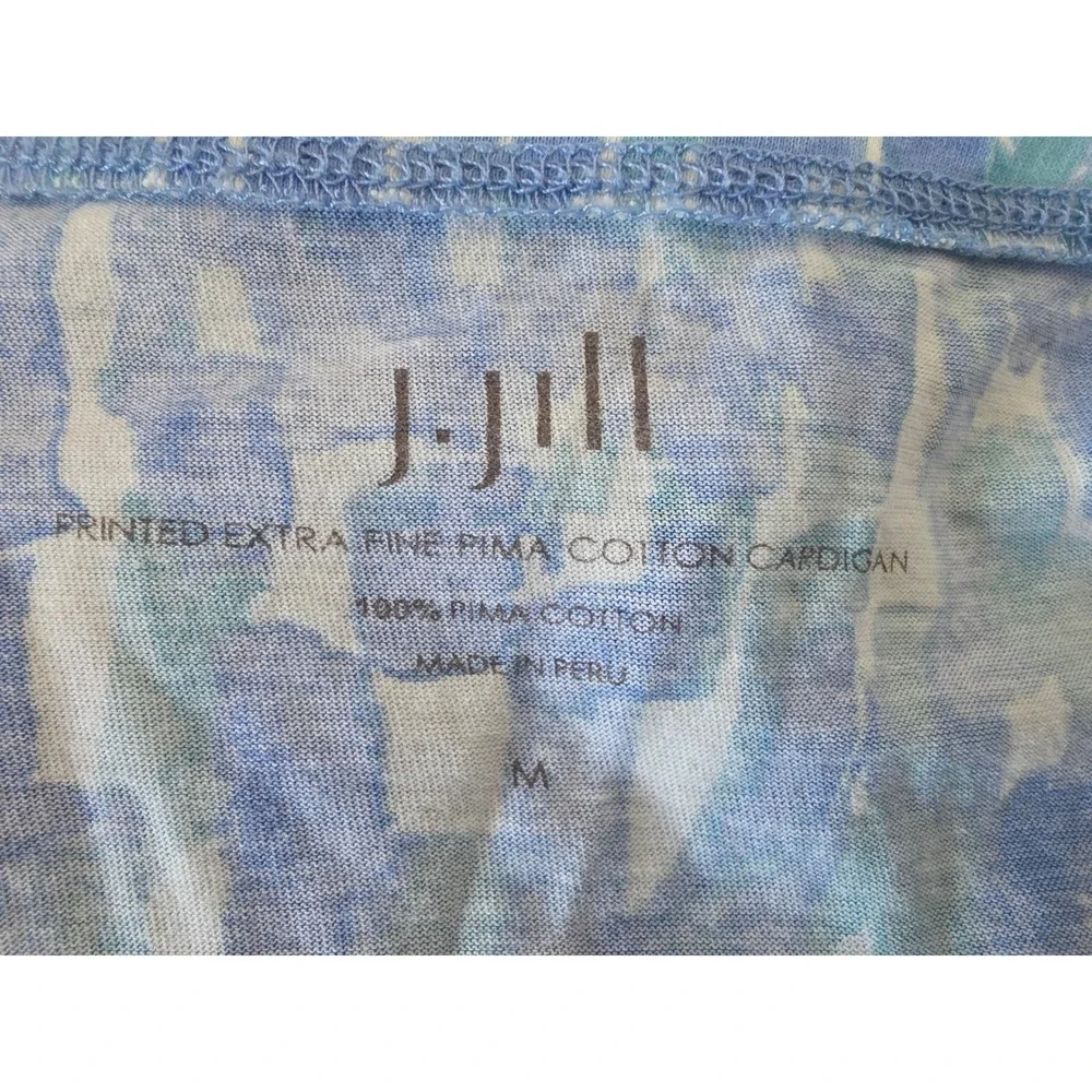 J. Jill Blue Watercolor Print Pima Cotton Cardigan V-Neck 3/4 Sleeve Top Medium
